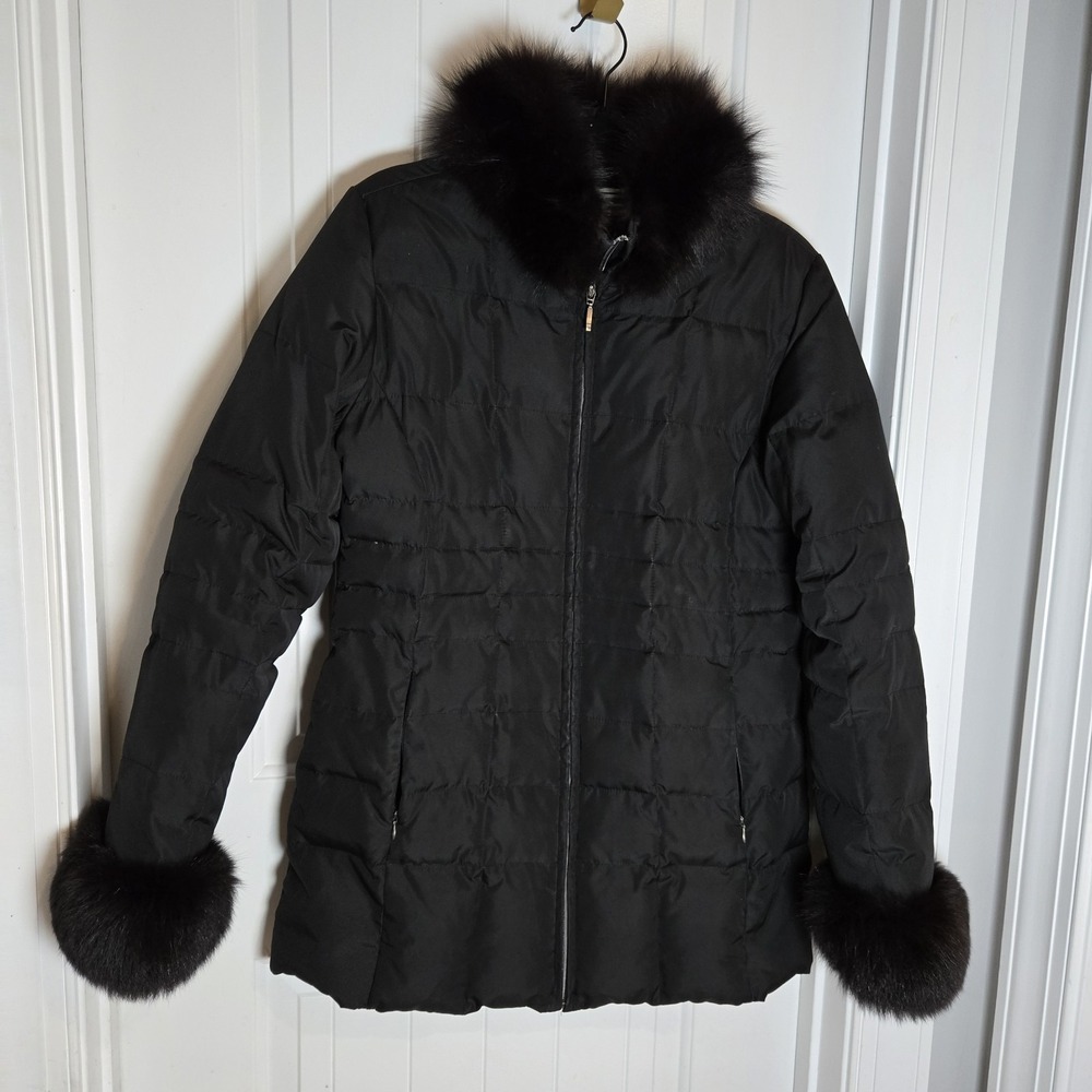 Marvin Richards Black Down Filled Fur Lined Puffer Coat Zip Up Womens Size M